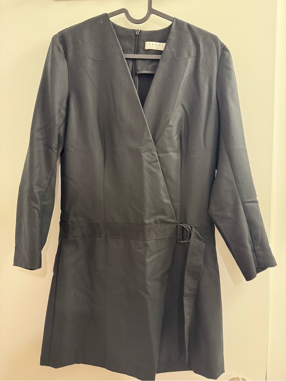 Sandro Black Wrap-Style Belted Blazer Jacket